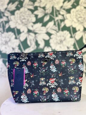 Ed Hardy Women's Black Tattoo-Print Cosmetic Pouch NWT